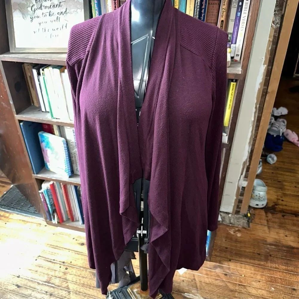 White House Black Market plum drape S long cardigan